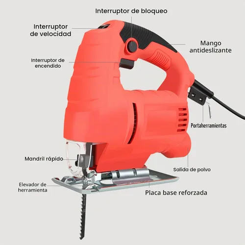 Vista 6 de Sierra de calar con cable, kit de herramientas de sierra de calar eléctrica de 800 W con 6 velocidades 0-2800 RPM, corte biselado de 0° a 45°