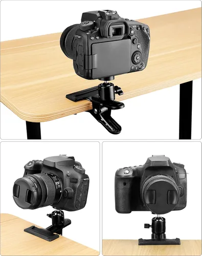 Vista 4 de QWORK Paquete de 4 soportes multifuncionales de trípode para cámara con trípode giratorio de 360 grados, mini cabeza de bola, color negro