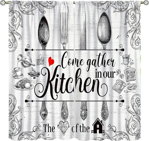 Vista 15 de Cortinas de cocina de chef, cortinas de cocina con tema de cocinero gordo para dormitorio, sala de estar, juego de 2 paneles de cortina de cocina a