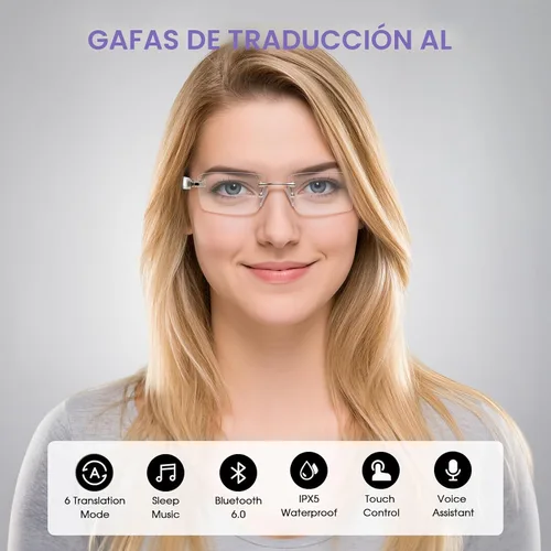 Vista 2 de Gafas de Traducción con IA, Gafas Bluetooth con Traductor en Tiempo Real para 164 Idiomas, Gafas Bluetooth Fotocromáticas con Bisagra de Resorte