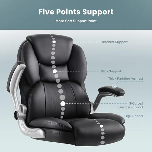 Vista 4 de IWMH Silla de oficina ejecutiva, silla ergonómica de escritorio grande y alta, silla de piel sintética con respaldo alto y reposabrazos abatibles