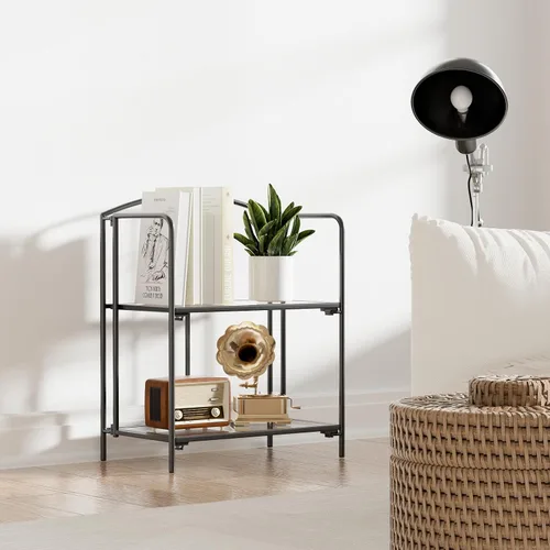 Vista 2 de Crofy - Estantería plegable sin montaje para sala de estar, estantería plegable de 2 niveles en color negro para oficina en casa, organizador