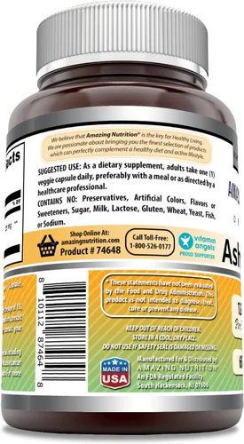 Vista 3 de Amazing Formulas Suplemento de extracto de Ashwagandha 125 mg por porción Cápsulas vegetales Sin OMG Sin gluten Fabricado en Estados