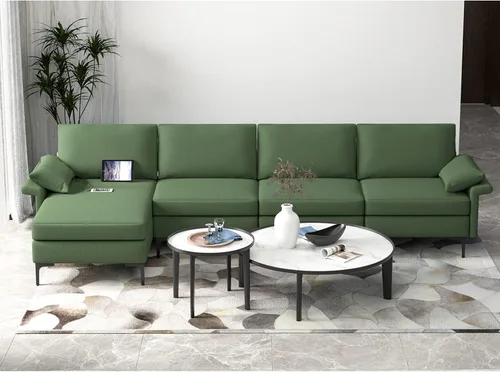 Vista 10 de KOMFOTT Sofá modular convertible extragrande de 130.5 pulgadas, sofá modular de 4 asientos en forma de L con diván reversible, salidas de 3 agujeros