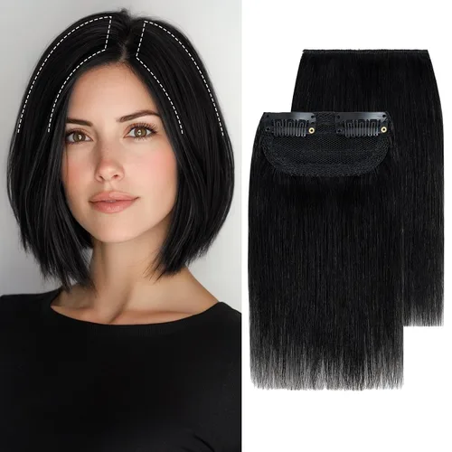 Vista 12 de S-noilite Extensiones de cabello corto con broches, 100% cabello humano real, 2 clips, extensiones con clip para mujeres con cabello delgado, añade