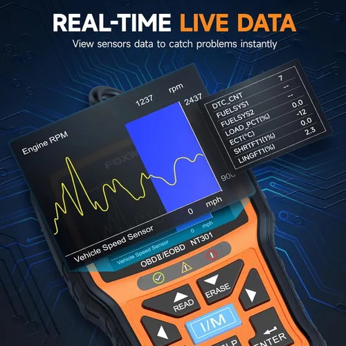 Vista 7 de FOXWELL NT301 OBD2 escáner de datos en vivo profesional mecánico OBDII lector de código de diagnóstico herramienta para comprobación de luz del motor
