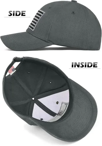 Vista 3 de LCZTN Paquete de 2 gorras de béisbol con la bandera estadounidense para hombres y mujeres, sombrero de papá liso de perfil bajo de Estados Unidos