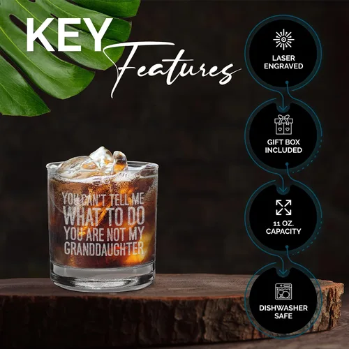 Vista 3 de shop4ever Vaso de whisky grabado con texto en inglés "You Can't Tell Me What To Do You Are Not My Granddaughter - Regalo para el Día del Padre
