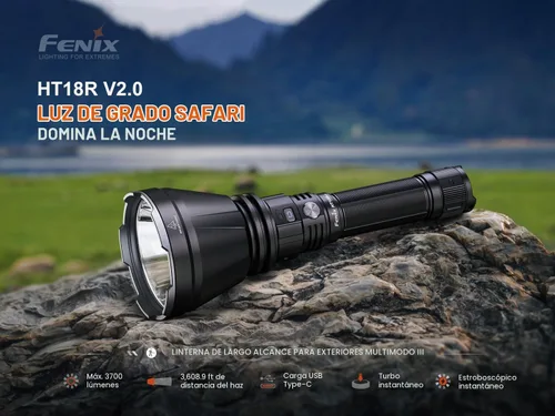 Vista 2 de Fenix HT18R V2.0 Linterna Recargable de Largo Alcance de 3700 Lúmenes USB-C LED Thrower Interruptor Doble Turbo Instantáneo Impermeable Caza