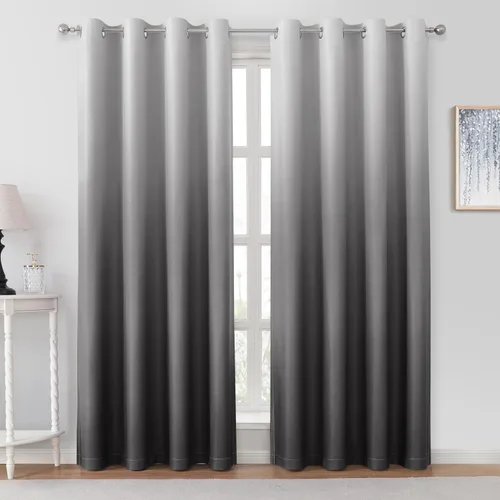 Vista 24 de HOMEIDEAS Cortinas Blackout Negras Ombré de 52 x 63 Pulgadas de Largo Degradado Oscurecimiento de Habitación Aislamiento Térmico Ahorro de Energía