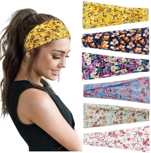 Vista 7 de Huachi Diademas bohemias para mujer, bandas anchas para la cabeza, para yoga, entrenamiento, bandas para el cabello para mujer, antideslizantes