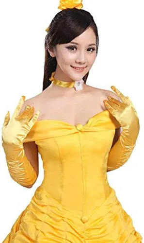Vista 6 de Ainiel Disfraz de princesa para mujer vestido de satén amarillo Amarillo