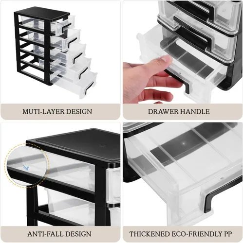 Vista 5 de Toddmomy Organizador de almacenamiento de plástico de 5 niveles, caja de almacenamiento pequeña portátil para suministros de oficina, papelería