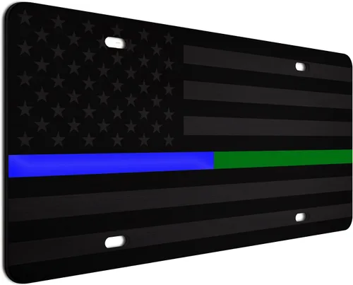 Vista 47 de JASS GRAPHIX Placa de matrícula personalizada con la bandera estadounidense de línea amarilla, homenaje personalizado a despachadores y operadores