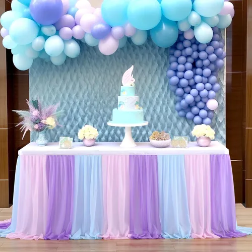 Vista 11 de Besutolife Faldas de mesa de tul rosa y azul para revelación de género, falda de mesa tutú para baby shower, para niñas y niños, fiesta