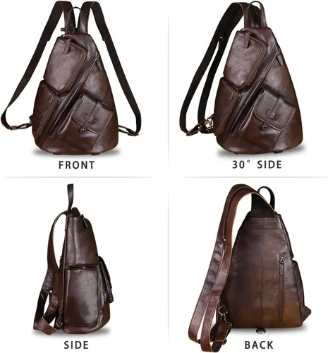 Vista 5 de Bolso bandolera grande de cuero genuino para hombres y mujeres, bolso bandolera grande para el hombro, bolso cruzado en el pecho para iPad, Café