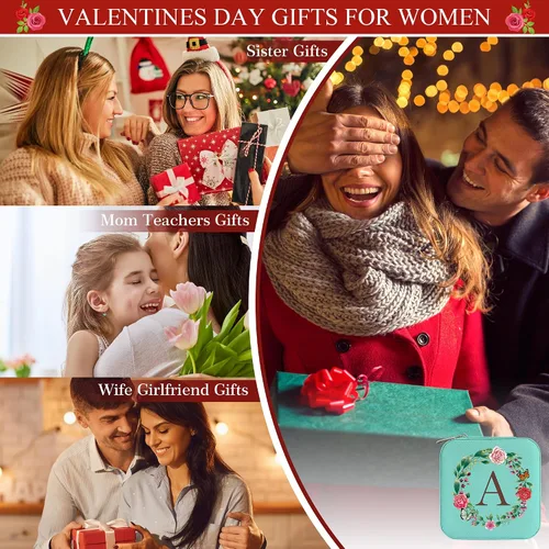 Vista 3 de Parima Regalo de Navidad para mujeres y niñas Idea de regalo para adolescentes adolescentes Joyero de viaje con inicial azul Joyero pequeño
