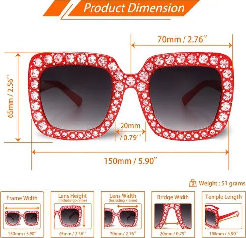 Vista 3 de Gafas de sol cuadradas de cristal Elton extra grandes con diamantes de imitación para concierto