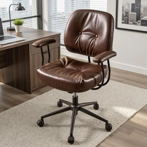 Vista 25 de Silla ergonómica de oficina giratoria de piel sintética para oficina en Marrón