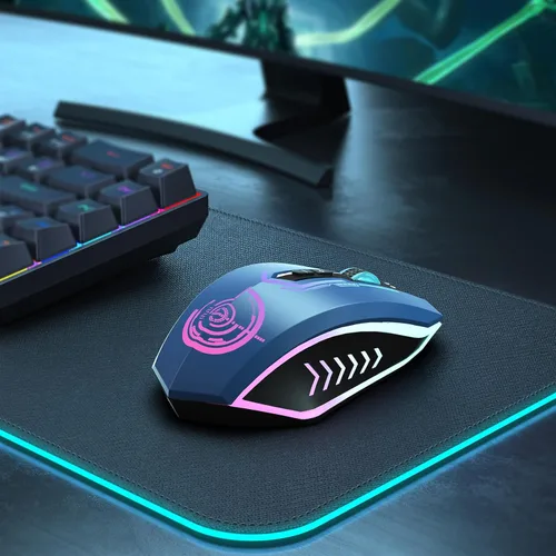 Vista 7 de UHURU Mouse para juegos, mouse inalámbrico para juegos con 7 botones, 7 colores LED intercambiables hasta 12000 DPI, mouse USB recargable para PC