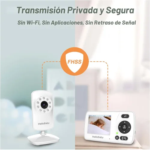 Vista 4 de HelloBaby HB30 Monitor de bebé de video con cámara digital y audio, sin WiFi sin aplicación, monitor de bebé de seguridad, 8 idiomas, visión