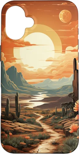 Vista 22 de iPhone 12 Pro Max Abstract Mountains Cactus Desert Landscape en funda terracota