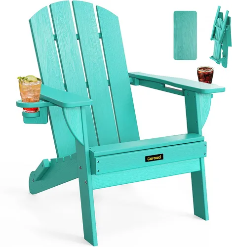 Vista 16 de Silla Adirondack Plegable, Sillas Adirondack de Plástico con Textura de Madera con 2 Portavasos, Silla para Hoguera de HDPE Resistente a