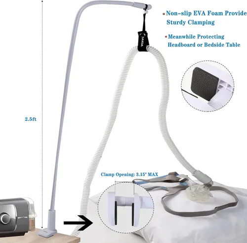 Vista 3 de Jakia Soporte para manguera CPAP, gancho organizador y soporte para minimizar el enredo de la manguera y las fugas de aire con ángulos ajustables