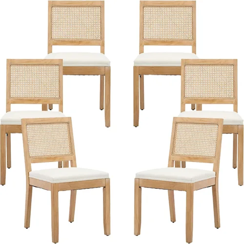 Vista 20 de ODUSE-DAILY Juego de 2 sillas de comedor French Country color beige, sillas de comedor de madera bohemia con respaldo tejido y asiento tapizado