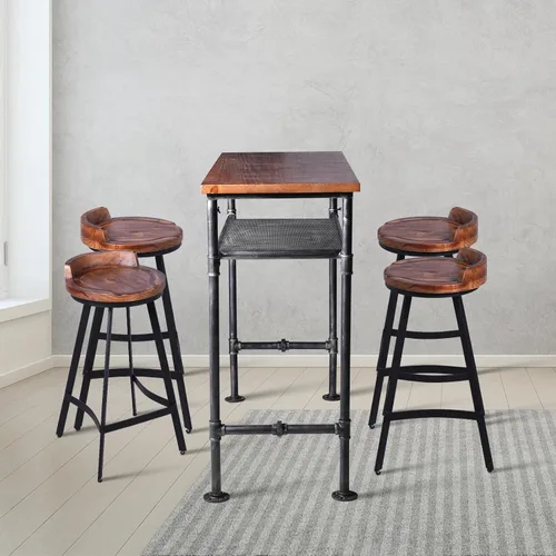 Vista 4 de Mesa de bar de 47 pulgadas de alto, mesa de bar de altura de barra, mesa de bar para sofá, mesa de centro rectangular para cocina y comedor, tubo
