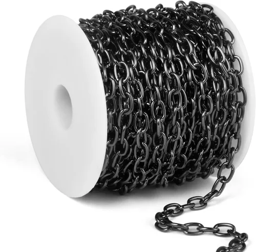 Vista 21 de 33 Pies de Cadenas de Cable Rolo Negro, 4 MM de Cadena de Eslabones O de Cable Ovalado de Aluminio Banado en Negro en Carrete a Granel para Hacer
