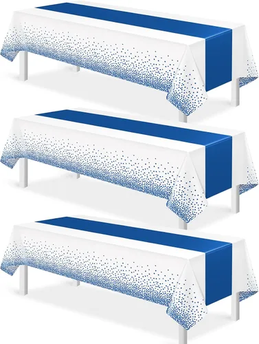 Vista 27 de MASHAN 1 mantel negro y azul para decoración de fiesta, mantel de plástico negro impreso azul, funda rectangular desechable para cumpleaños, boda