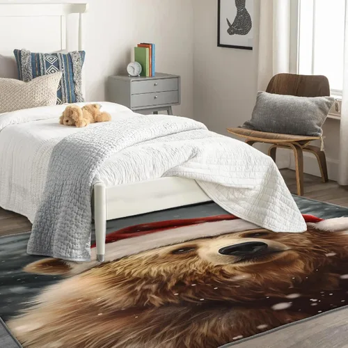 Vista 2 de Alfombra de oso de 2 x 3 pies, alfombra de Navidad para entrada, sala de estar, dormitorio, alfombra de animales salvajes, decoración de habitación