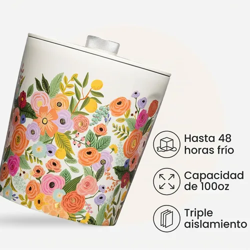 Vista 3 de Corkcicle Cubeta de hielo aislada con tapa, acero inoxidable, 100 onzas, crema para fiesta de jardín Crema para fiestas en el jardín
