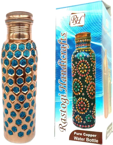Vista 5 de Purpurina pintada a mano llena diamante corte forma botella de agua de cobre para beber y servir