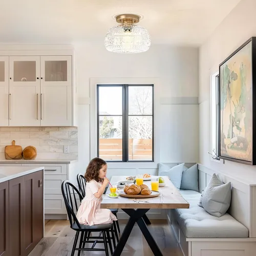 Vista 7 de Lámpara de Techo Semiempotrada, Luminaria Moderna Mejorada Cerca del Techo con Vidrio Transparente, Dorada, Iluminación Interior para Cocina