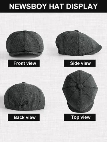 Vista 4 de Senker Fashion Gorra de Newsboy para hombre, sombrero irlandés Newsies clásico de 8 paneles de mezcla de lana para conducir taxista de anciano