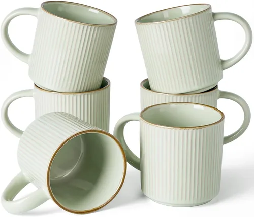 Vista 29 de famiware Juego de 4 tazas de café de 12 onzas, tazas de cerámica con asa Negro (Star-Black)