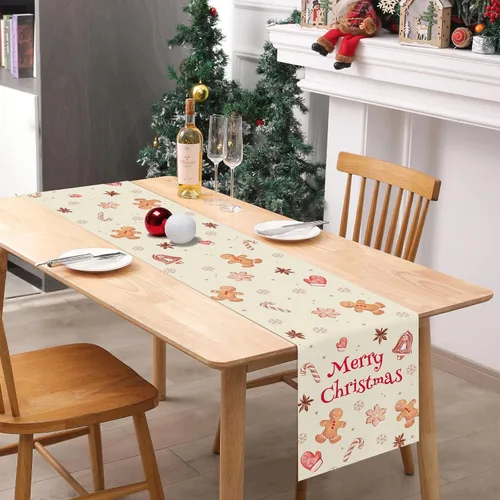 Vista 4 de Bonhause Camino de mesa de pan de jengibre de Navidad de 13 x 72 pulgadas, galletas de Navidad, decoración de mesa de comedor para interiores