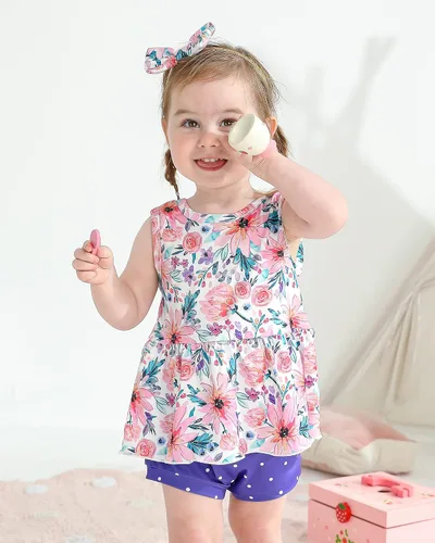 Vista 2 de Mioglrie Baby Girl Clothes Summer Girl Short Set Newborn Infant Girl Outfit Toddler Girl Clothing