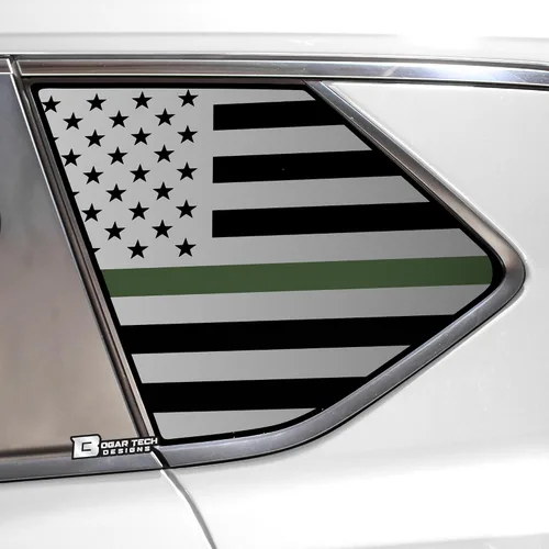 Vista 10 de BOGAR TECH DESIGNS Calcomanía de vinilo precortada con bandera estadounidense para ventana de un cuarto compatible con Nissan Rogue 2021-2025, negro