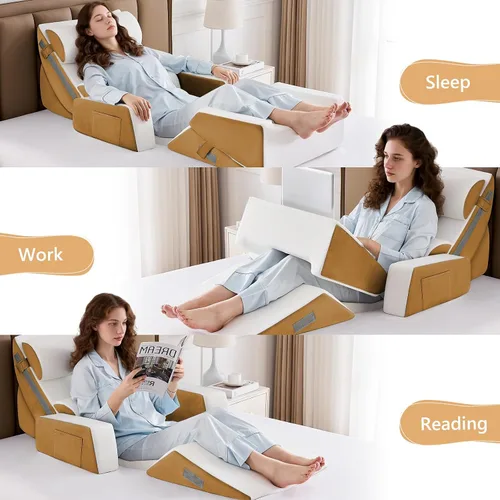 Vista 9 de Juego de 9 almohadas de cuña para recuperación después de la cirugía, almohada de cuello de espuma viscoelástica ajustable, almohada de espuma