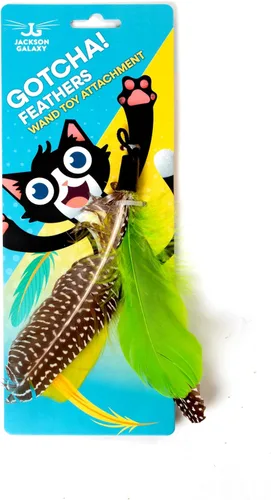 Vista 10 de Jackson Galaxy Gotcha! Juguete de varita para gatos, juguete retráctil para juegos atractivos, varita telescópica con plumas naturales para gatos