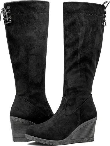 Vista 7 de Vepose Botas altas hasta la rodilla 9651 para mujer, de moda, con tacón de cuña, botas de pantorrilla para mujer
