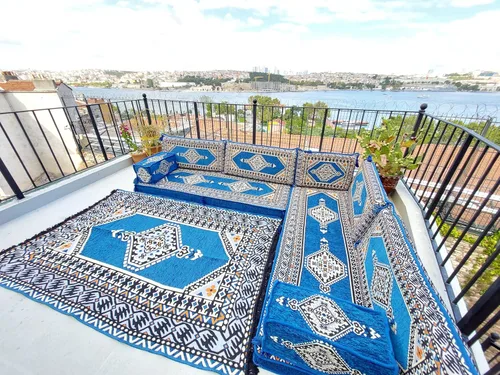Vista 5 de arabicsofa Juego de sofá árabe en forma de U - Asiento modular azul real para habitación de invitados