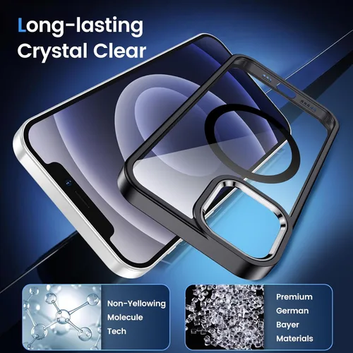 Vista 5 de Funda magnética para iPhone 12 y iPhone 12 Pro transparente, [compatible con Magsafe de 12 pies a prueba de golpes] [No amarillenta] Funda delgada