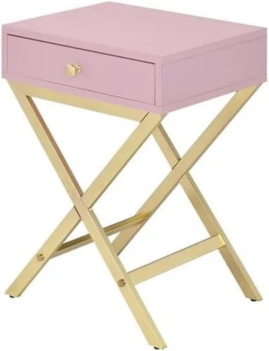 Vista 3 de Acme Mesa auxiliar rectangular de 16 pulgadas con 1 cajón de almacenamiento, tubo de metal estilo X para sala de estar, dormitorio, oficina, fácil