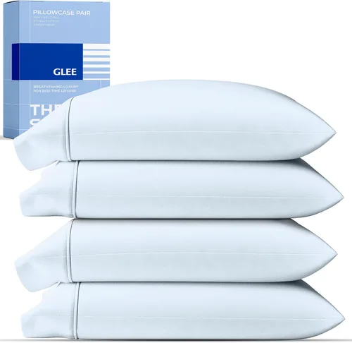 Vista 16 de THREAD SPREAD Juego de 2 fundas de almohada de 100 % algodón tamaño estándar/Queen, de 400 hilos, ultra suaves y frescas de tejido satinado