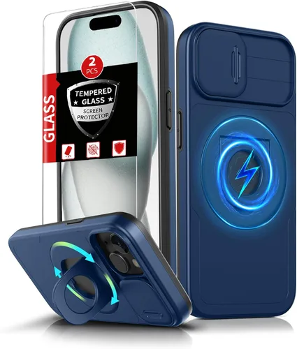 Vista 13 de Funda magnética para iPhone 11 Pro compatible con carga inalámbrica MagSafe, con 2 protectores de pantalla, anillo kickstand de 360° integrado +
