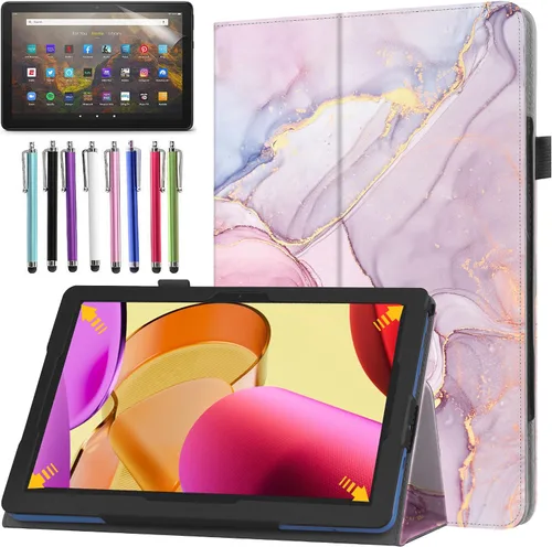 Vista 7 de Funda para tablet Amazon Fire HD 10 de 10.1 pulgadas (13ª generación, lanzada en 2023) – Funda delgada y ligera de piel sintética + 1 protector